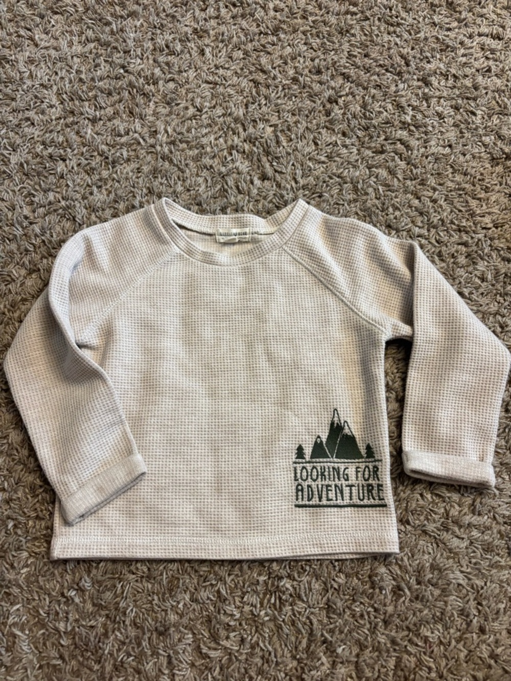 Rabbit & bear 3t Long Sleeve Waffle Knit Top with Green Mountain Graphic